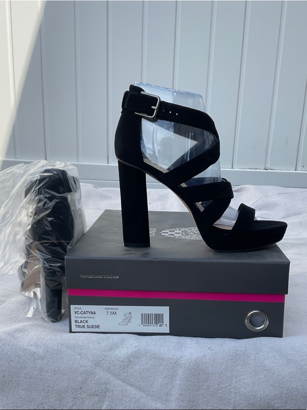 Vince Camuto Black Suede Multi-Strap Block Heel Sandal